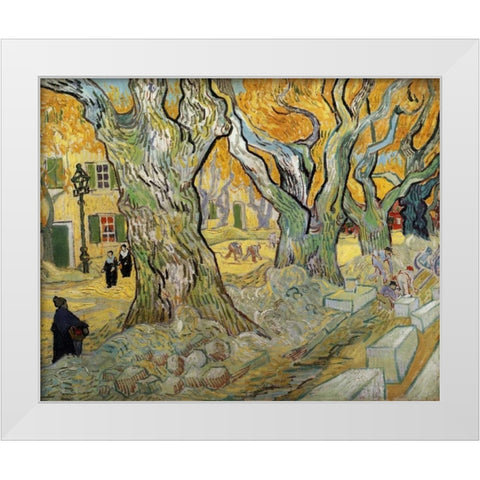 The Road Menders White Modern Wood Framed Art Print by Van Gogh, Vincent