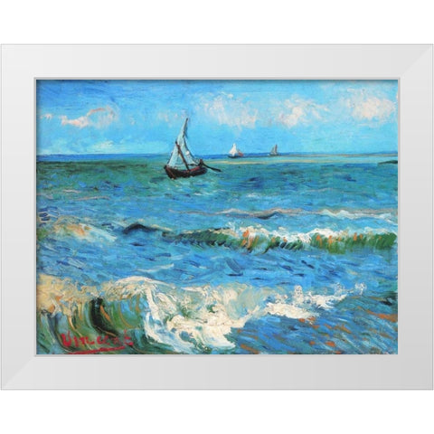The Sea At Les Saintes Maries De La Mer White Modern Wood Framed Art Print by Van Gogh, Vincent