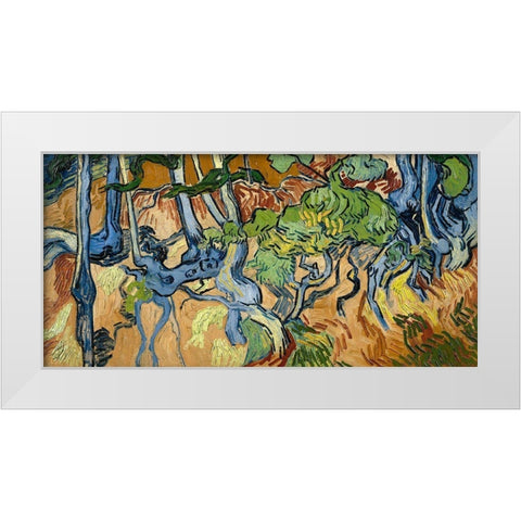 Tree Roots And Trunks, 1890 White Modern Wood Framed Art Print by Van Gogh, Vincent