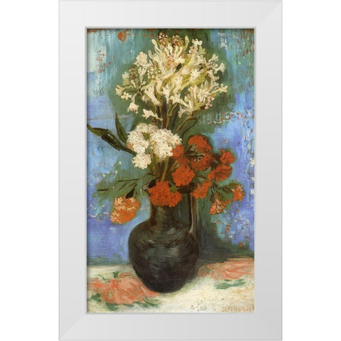 Vase Carnations And Other Flowers White Modern Wood Framed Art Print by Van Gogh, Vincent