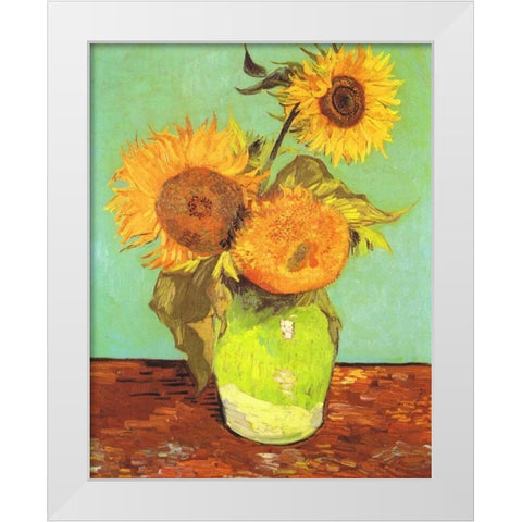 Vase With Three Sunflowers White Modern Wood Framed Art Print by Van Gogh, Vincent