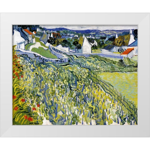 Vineyards Auvers White Modern Wood Framed Art Print by Van Gogh, Vincent