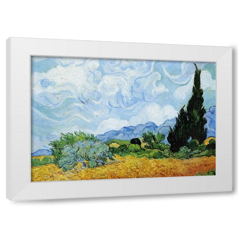 Wheat Field with Cypresses White Modern Wood Framed Art Print by Van Gogh, Vincent