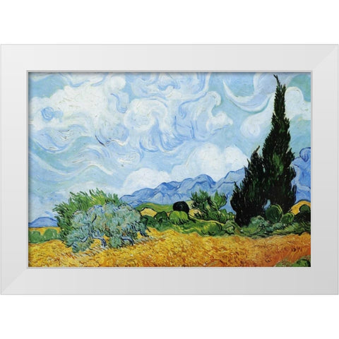 Wheat Field with Cypresses White Modern Wood Framed Art Print by Van Gogh, Vincent