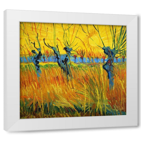 Willows At Sunset White Modern Wood Framed Art Print by Van Gogh, Vincent