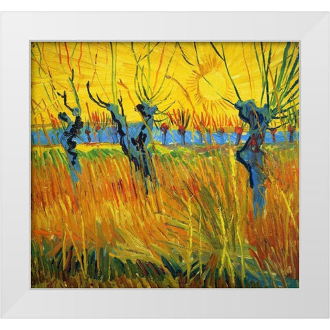 Willows At Sunset White Modern Wood Framed Art Print by Van Gogh, Vincent