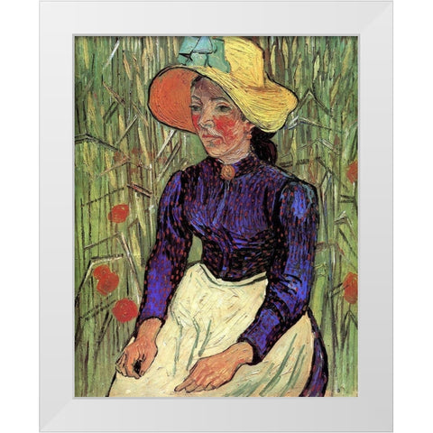 Young Peasant Woman Straw Hat White Modern Wood Framed Art Print by Van Gogh, Vincent