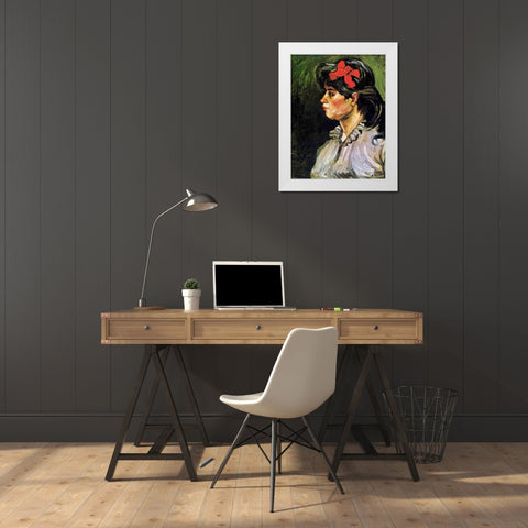 Young Woman With Ribbon White Modern Wood Framed Art Print by Van Gogh, Vincent