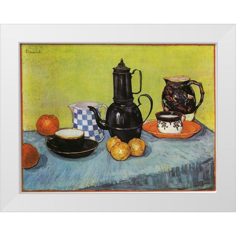 Blue Enamel Coffeepot White Modern Wood Framed Art Print by Van Gogh, Vincent