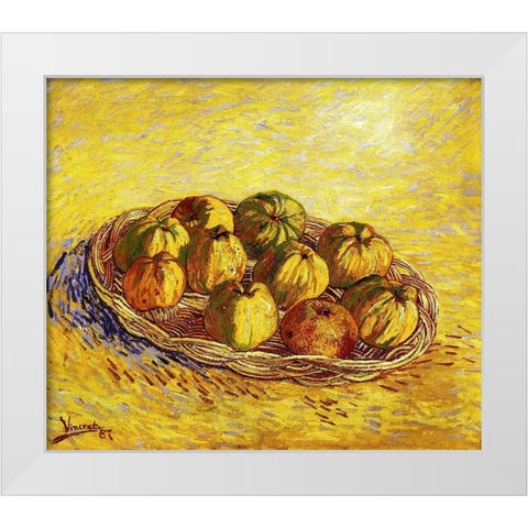 Basket Apples 2 White Modern Wood Framed Art Print by Van Gogh, Vincent