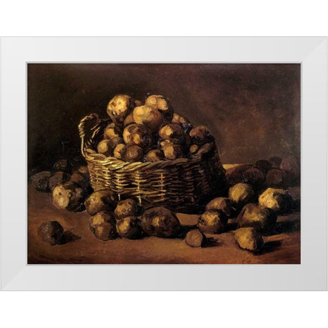 Basket Of Potatoes White Modern Wood Framed Art Print by Van Gogh, Vincent