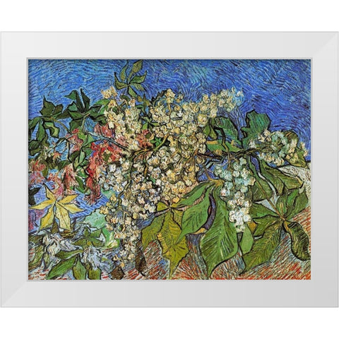 Blossoming Chestnut Branches White Modern Wood Framed Art Print by Van Gogh, Vincent