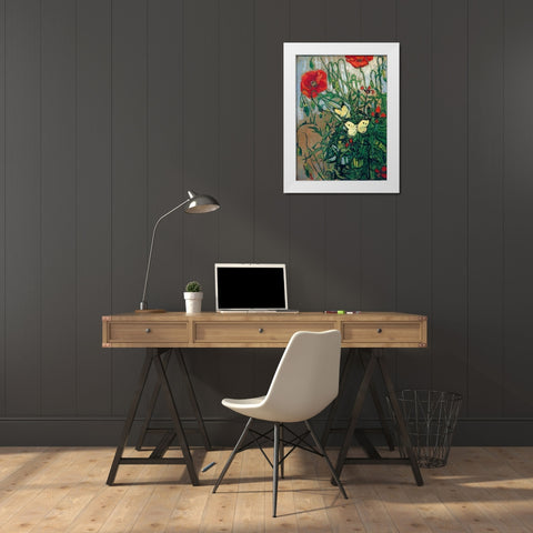 Butterflies And Poppies White Modern Wood Framed Art Print by Van Gogh, Vincent