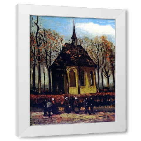 Chapel At Nuenen With Churchgoers White Modern Wood Framed Art Print by Van Gogh, Vincent