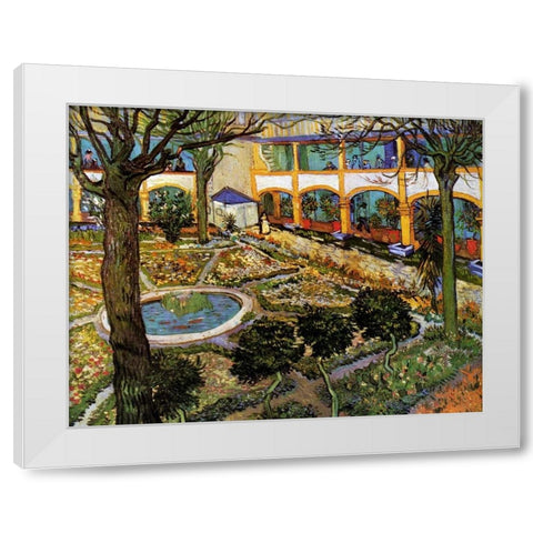 Courtyard Hospital Arles White Modern Wood Framed Art Print by Van Gogh, Vincent