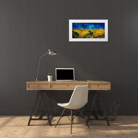 Crows Over Wheat Field White Modern Wood Framed Art Print by Van Gogh, Vincent