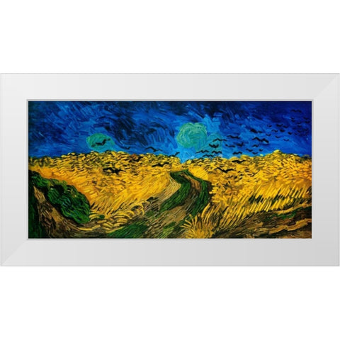 Crows Over Wheat Field White Modern Wood Framed Art Print by Van Gogh, Vincent