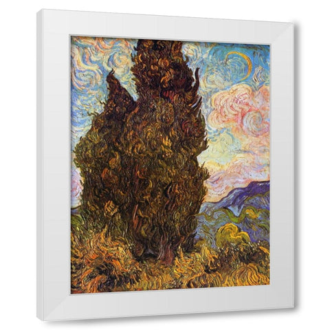 Cypresses White Modern Wood Framed Art Print by Van Gogh, Vincent