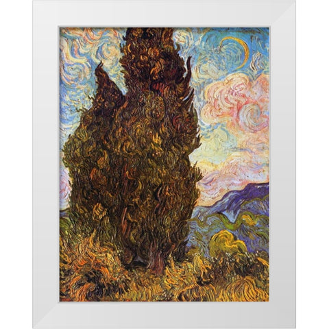 Cypresses White Modern Wood Framed Art Print by Van Gogh, Vincent