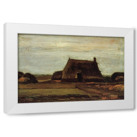 Farm House With Peat Stacks White Modern Wood Framed Art Print by Van Gogh, Vincent