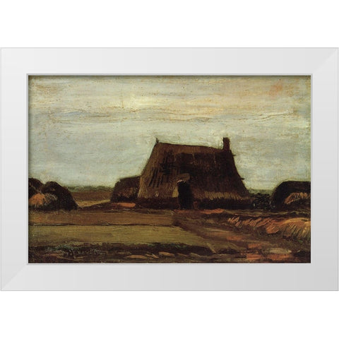 Farm House With Peat Stacks White Modern Wood Framed Art Print by Van Gogh, Vincent