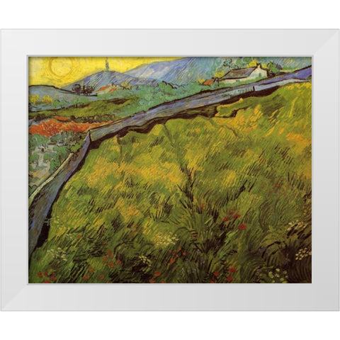 Field Of Spring Wheat At Sunrise White Modern Wood Framed Art Print by Van Gogh, Vincent