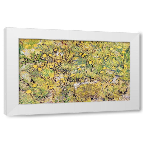 Field Of Yellow Flowers White Modern Wood Framed Art Print by Van Gogh, Vincent