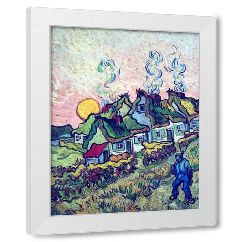 Figure And Houses White Modern Wood Framed Art Print by Van Gogh, Vincent