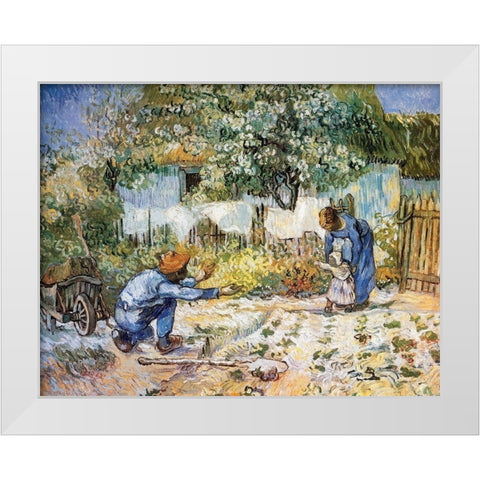 First Steps White Modern Wood Framed Art Print by Van Gogh, Vincent