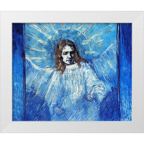 Half Figure Of Angel White Modern Wood Framed Art Print by Van Gogh, Vincent