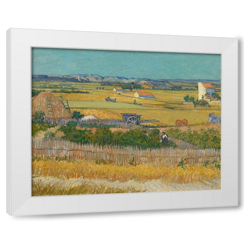 Harvest At La Crau And Montmajour White Modern Wood Framed Art Print by Van Gogh, Vincent
