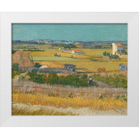 Harvest At La Crau And Montmajour White Modern Wood Framed Art Print by Van Gogh, Vincent