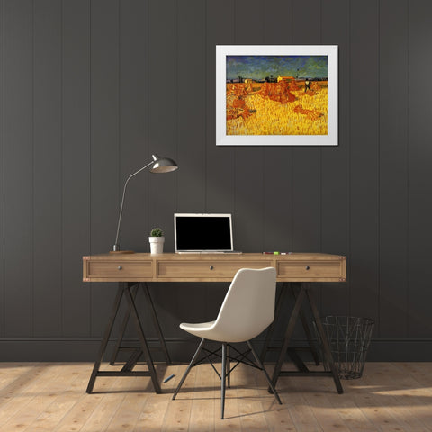 Harvest In Provence White Modern Wood Framed Art Print by Van Gogh, Vincent