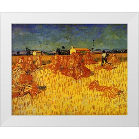 Harvest In Provence White Modern Wood Framed Art Print by Van Gogh, Vincent