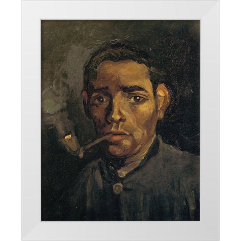 Head Of A Man White Modern Wood Framed Art Print by Van Gogh, Vincent
