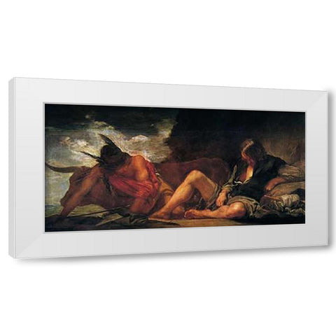 Mercury And Argus White Modern Wood Framed Art Print by Velazquez, Diego