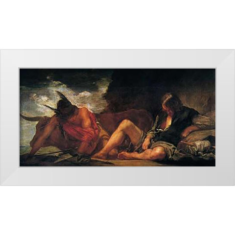Mercury And Argus White Modern Wood Framed Art Print by Velazquez, Diego