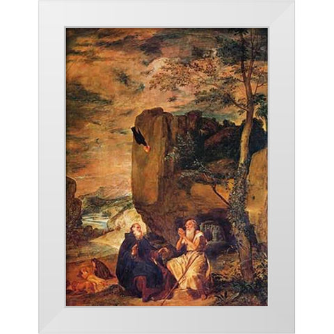 Saint Anthony Abbot And Saint Paul The Hermit White Modern Wood Framed Art Print by Velazquez, Diego