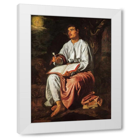 Saint John The Evangelist On The Island Of Patmos White Modern Wood Framed Art Print by Velazquez, Diego