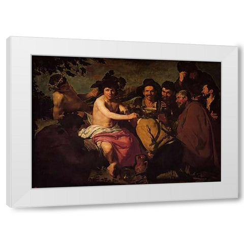The Drinkers White Modern Wood Framed Art Print by Velazquez, Diego