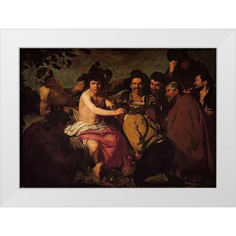 The Drinkers White Modern Wood Framed Art Print by Velazquez, Diego