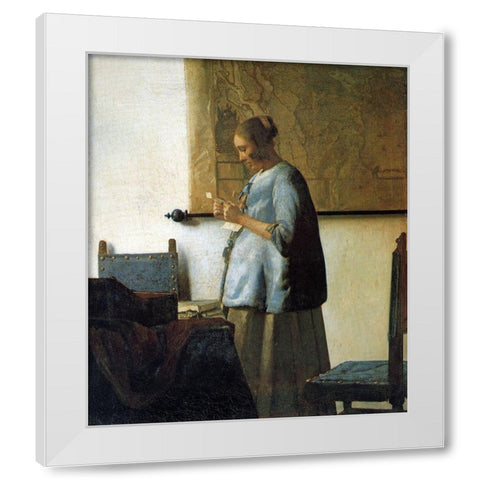 Lady In Blue White Modern Wood Framed Art Print by Vermeer, Johannes