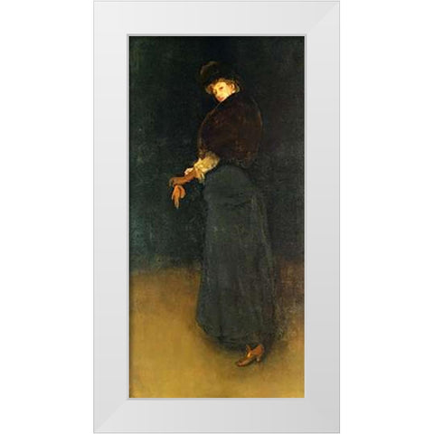 Arrangement In Black La Dame Au Brodequin Jaune 1882 White Modern Wood Framed Art Print by Whistler, James McNeill