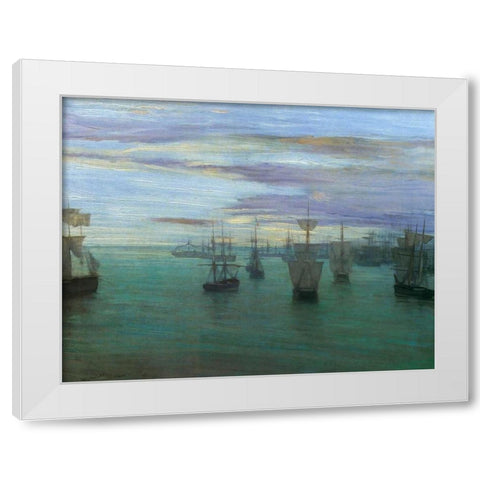Crepuscule In Flesh Colour And Green Valparaiso 1866 White Modern Wood Framed Art Print by Whistler, James McNeill