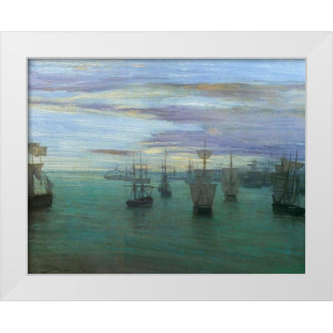 Crepuscule In Flesh Colour And Green Valparaiso 1866 White Modern Wood Framed Art Print by Whistler, James McNeill