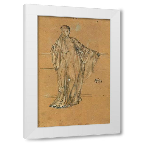 Draped Figure At A Railing 1868 White Modern Wood Framed Art Print by Whistler, James McNeill