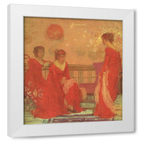 Harmony In Flesh Colour And Red 1869 White Modern Wood Framed Art Print by Whistler, James McNeill