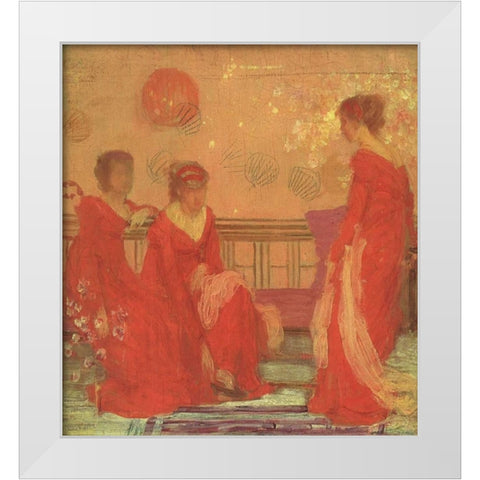 Harmony In Flesh Colour And Red 1869 White Modern Wood Framed Art Print by Whistler, James McNeill