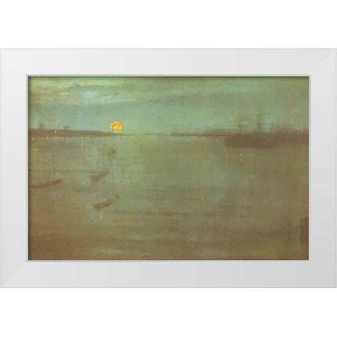 Nocturne Blue And Gold Southampton Water 1872 White Modern Wood Framed Art Print by Whistler, James McNeill