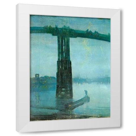 Old Battersea Bridge White Modern Wood Framed Art Print by Whistler, James McNeill